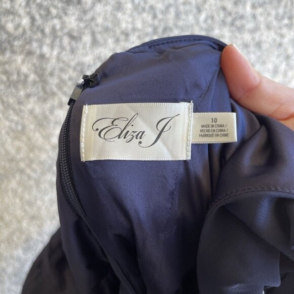 Eliza J Navy Blue Embellished High/Low Chiffon Dress Size 10 $188 - Picture 8 of 14